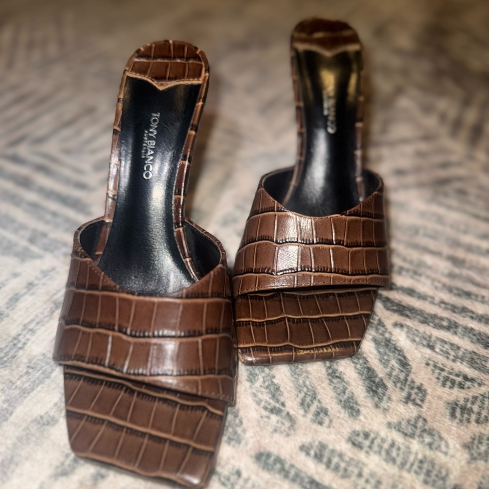 Tony Bianco Chocolate Croc Mules